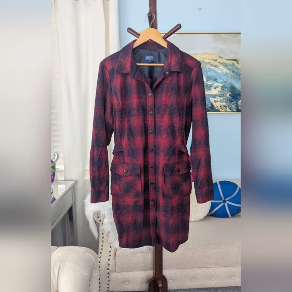 Vintage Pendleton Plaid 100% Virgin Wool Shirtdress Long Sleeve Made In USA XL - Picture 7 of 15